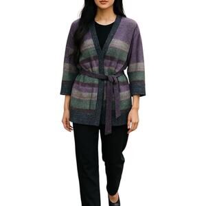 Missoni Metallic Striped Cardigan Color Block Belt Tie Size 6